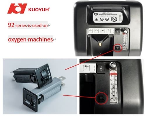 KUOYUH 92 Series Push-to-Reset Circuit Breaker is Designed for Use in Oxygen Machines KUOYUH 92 Series Overload Protectors for Oxygen Machines and Medical Equipment