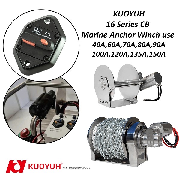 KUOYUH 16-8P Series Panel-Mounted High-Amp Circuit Breaker is Used on Marine Anchor Winches KUOYUH 16-8P Series Panel-Mounted High-Amp Circuit Breaker is Used on Marine Anchor Winches
